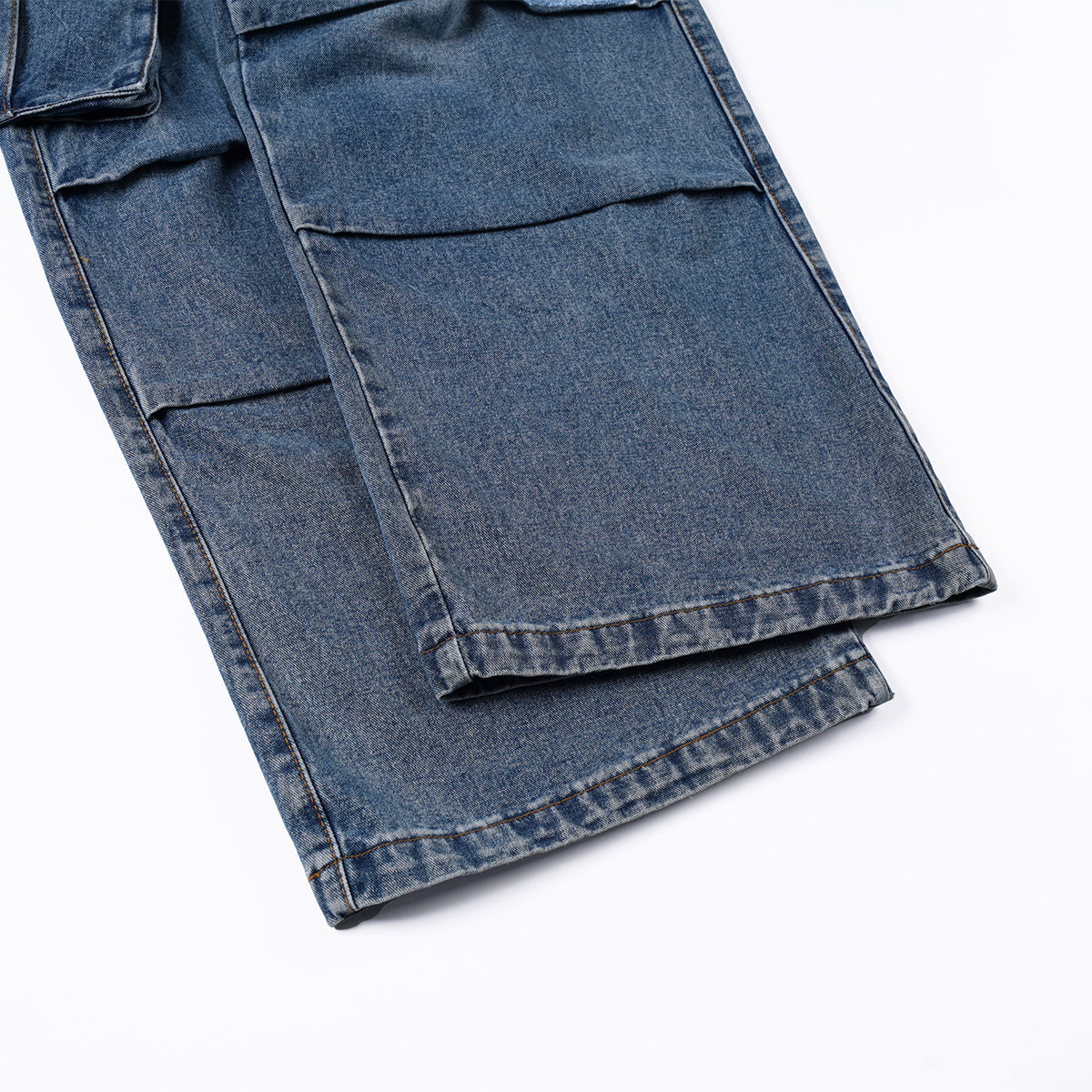 High Waisted Cargo Denim Pants Oversized Pockets Vintage Wash