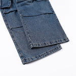 High Waisted Cargo Denim Pants Oversized Pockets Vintage Wash