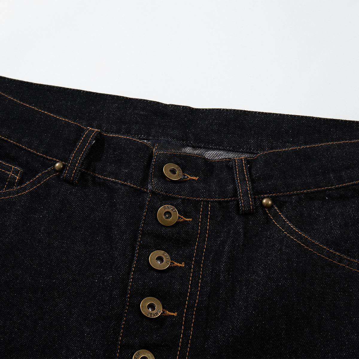 Wide Leg High Waisted Dark Denim Jeans Button Detail
