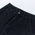 Vintage Washed Leopard Print Relaxed Wide Jeans