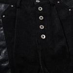 Croc Textured Panels Edgy Black Denim Wide Leg Jeans