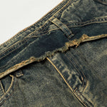 Distressed Wide Leg Denim Pants Asymmetrical Layered Waist