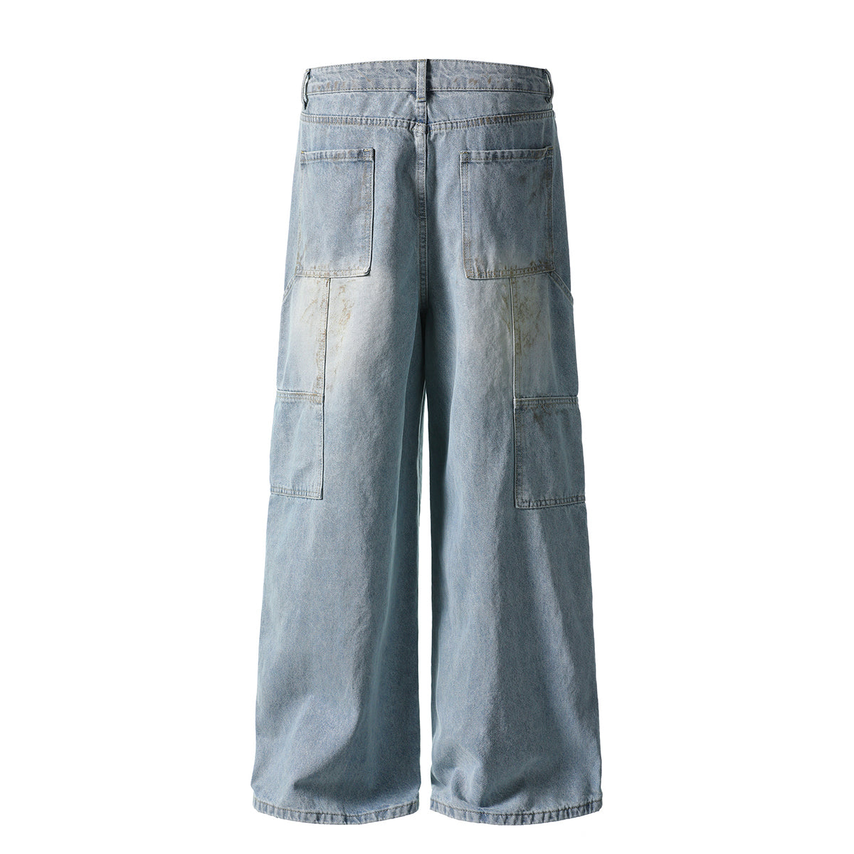 Vintage Washed Utility Cargo Wide-Leg Jeans