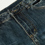 Faded Whisker Detailing Distressed Wide Leg Denim Jeans