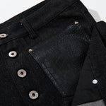 Faux Leather Accent High Waisted Wide Leg Denim Trousers