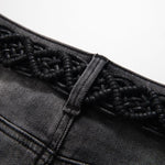 Embroidered & Rhinestone-Transferred Denim Skirt