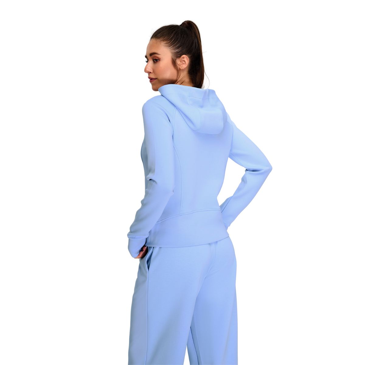 Sudadera con capucha y cierre completo, de color liso y corte holgado