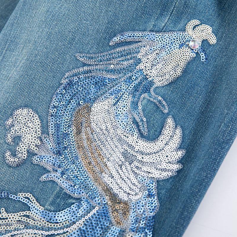 Risen Jeans Phoenix-Embroidered Sequin Tapered Ankle Jeans