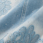 Heavy-Embroidered Rhinestone Denim A-Line Skirt