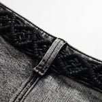 Vintage-Wash Pearl-Embroidered Denim Skirt