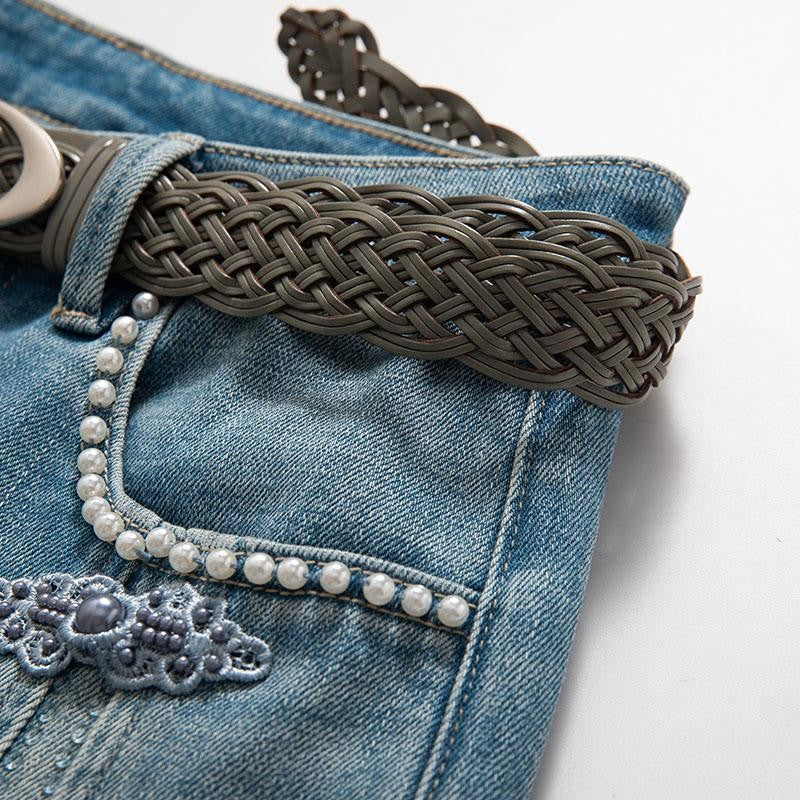 Risen Jeans Pearl-Frog Embroidered Wide-Leg Jeans