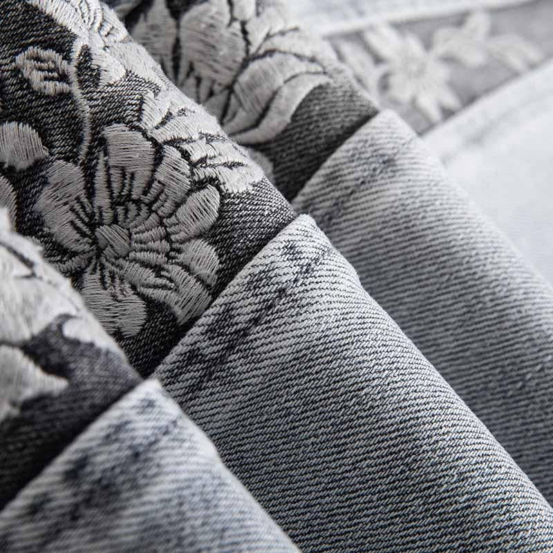 Risen Jeans Patchwork Pearl-Frog Closure Embroidered Jeans