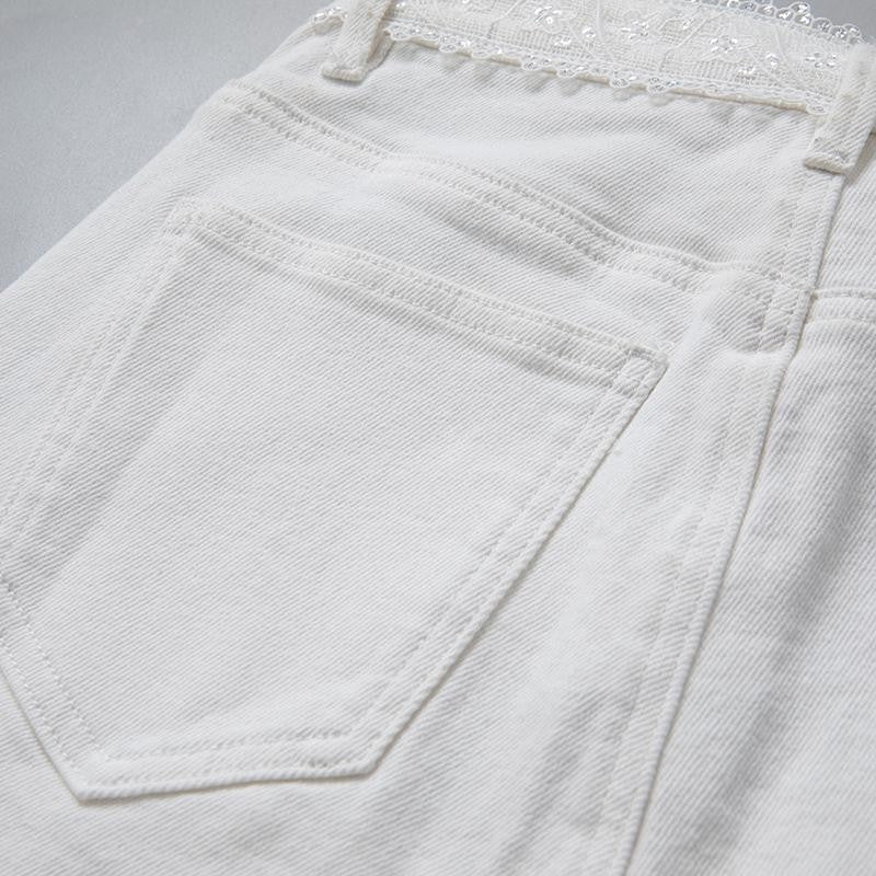 Pearl-embellished Embroidered Butterfly Denim Shorts