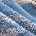 Risen Jeans Raw Hem Ethnic Motif Embroidery Flared Jeans