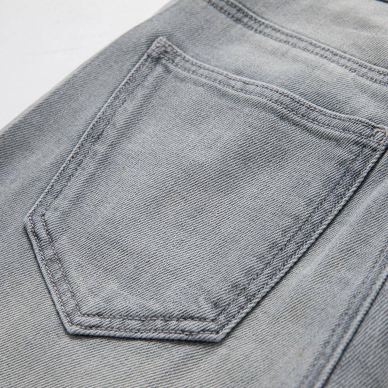 Pearl & Rhinestone Lace-Cut Denim Shorts