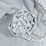 Floral Appliqué Denim Midi Skirt