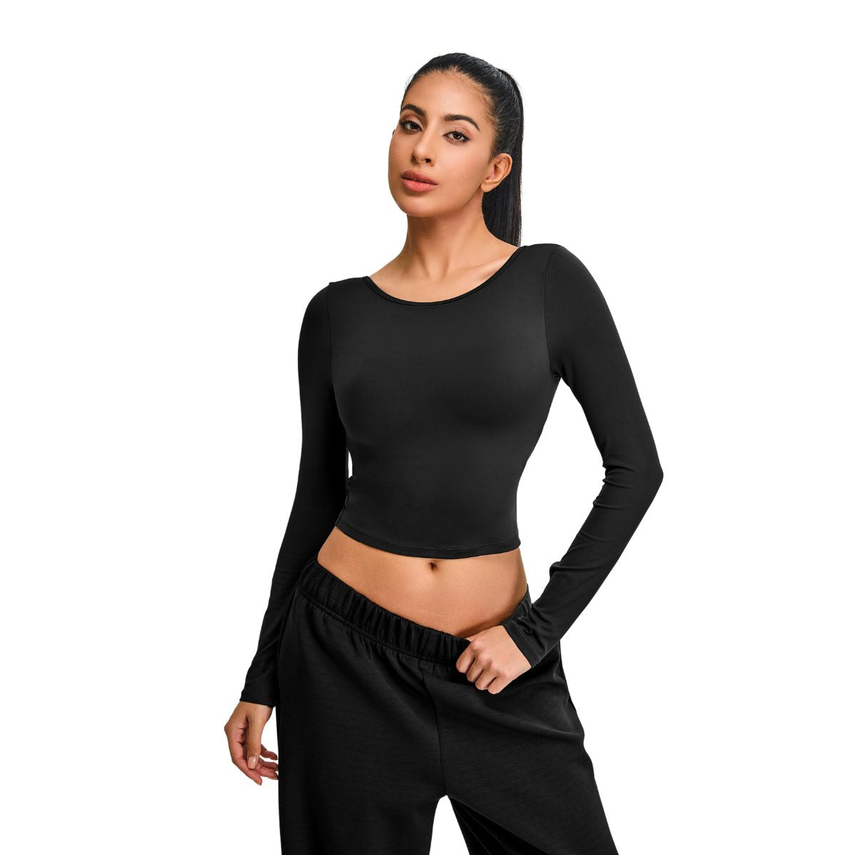 Low-Back Seamless Long-Sleeve Crop Tee
