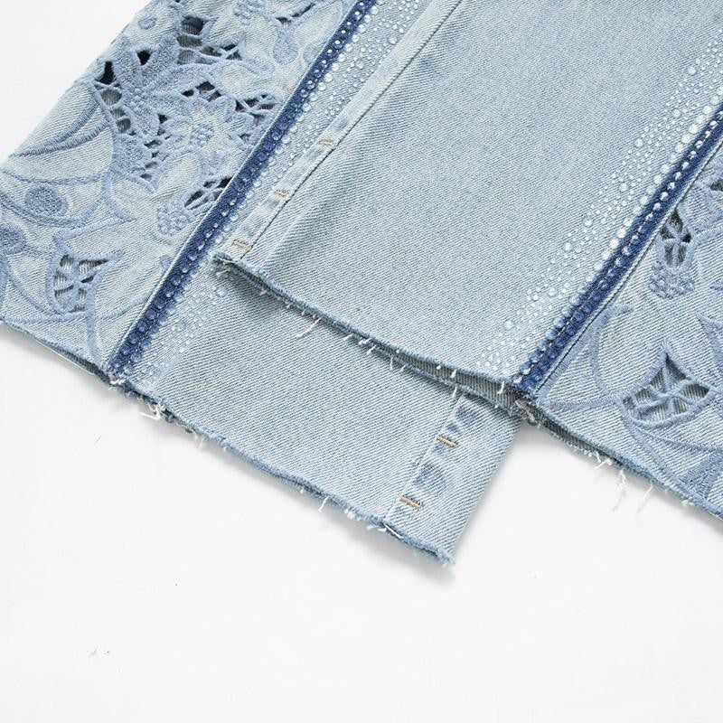 Risen Jeans Lightweight Rhinestone & Embroidered Cut-Out Jeans