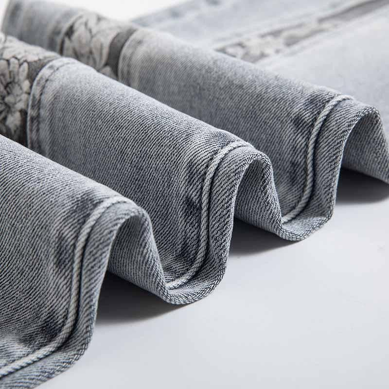 Risen Jeans Patchwork Pearl-Frog Closure Embroidered Jeans