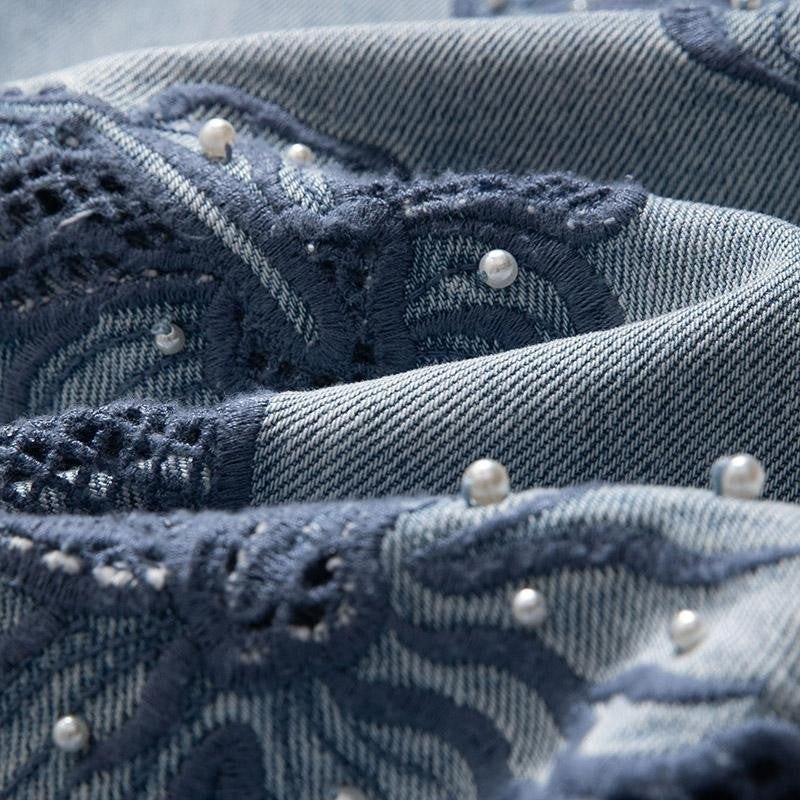 Risen Jeans Floral Embroidered Pearl-Beaded Cut-Out Jeans