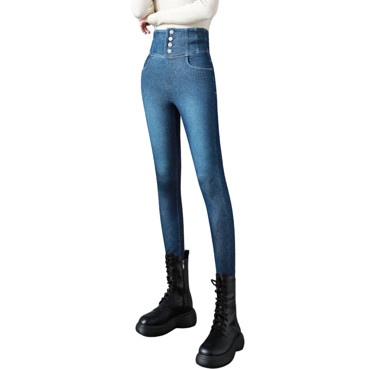 High-Waisted Button-Front Skinny Jeggings
