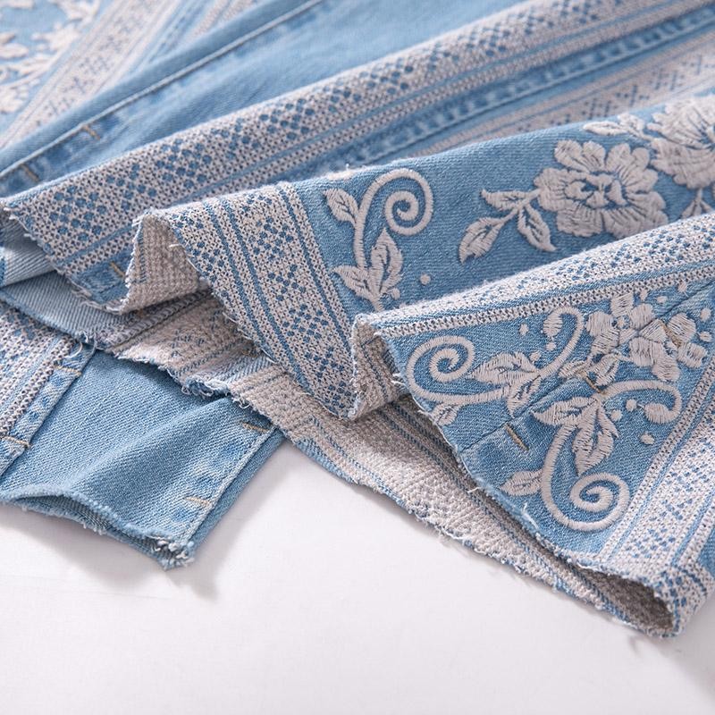 Risen Jeans Raw Hem Ethnic Motif Embroidery Flared Jeans