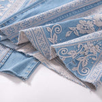 Risen Jeans Raw Hem Ethnic Motif Embroidery Flared Jeans