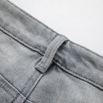 Pearl & Rhinestone Lace-Cut Denim Shorts