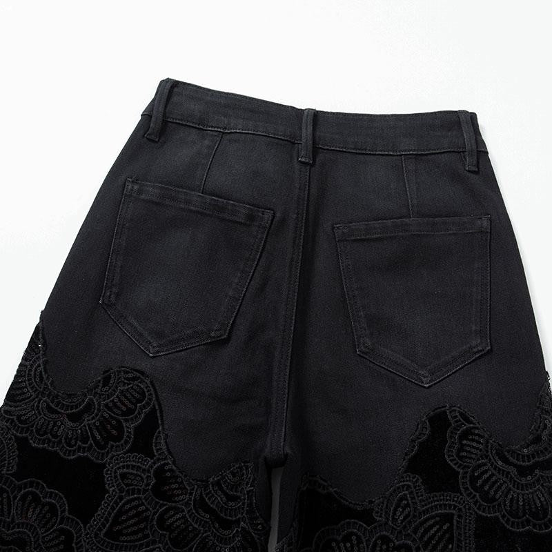 Risen Jeans Patchwork Floral-Embroidered Sequined Bootcut Jeans