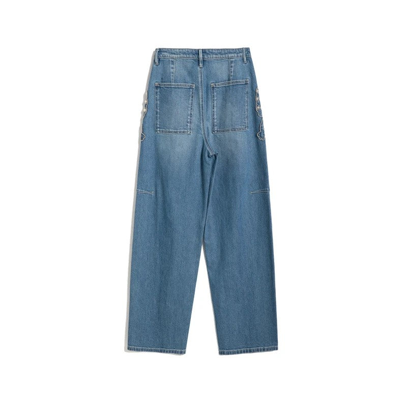 Risen Jeans Pearl-Embellished & Butterfly-Embroidered Baggy Jeans