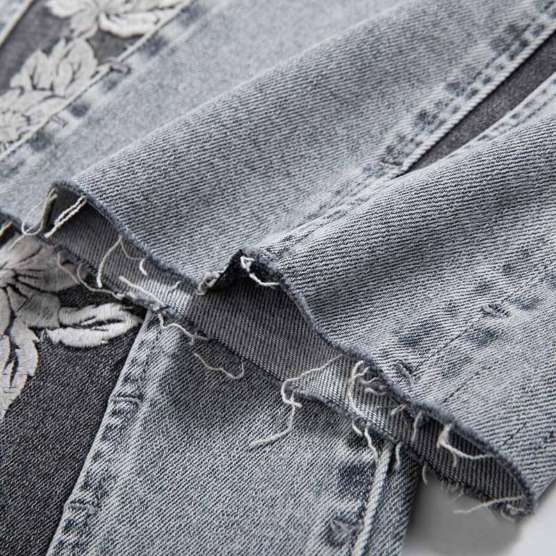 Risen Jeans Patchwork Pearl-Frog Closure Embroidered Jeans