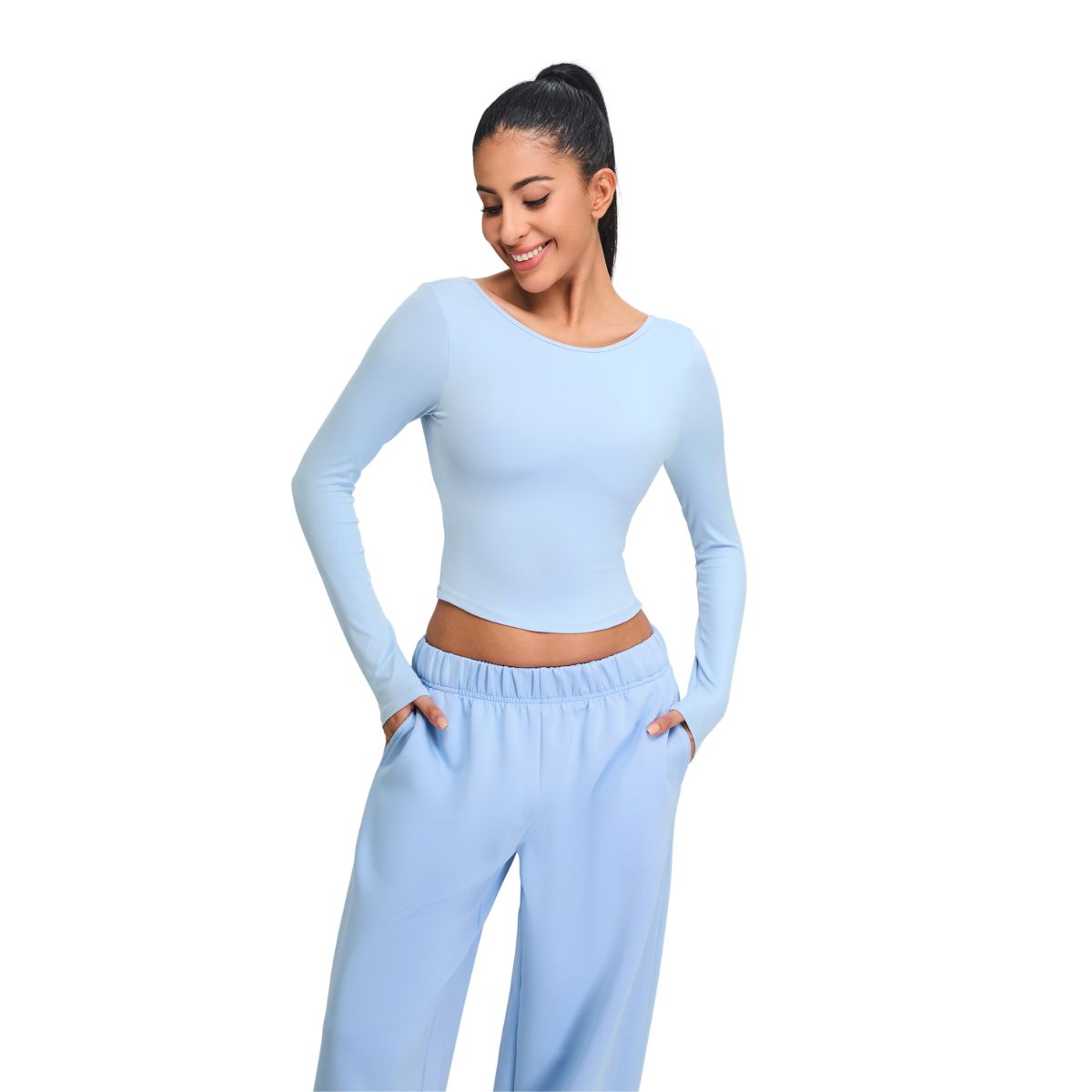 Low-Back Seamless Long-Sleeve Crop Tee