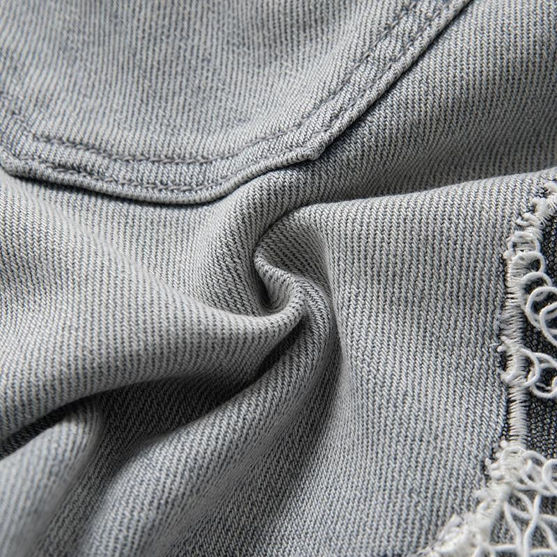 Pearl & Rhinestone Lace-Cut Denim Shorts