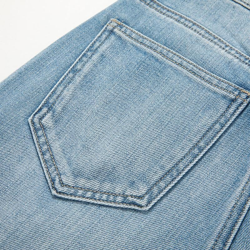 Risen Jeans Pearl-Beaded Frog Closure Jeans with Cut-Outs