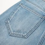 Risen Jeans Pearl-Beaded Frog Closure Jeans with Cut-Outs