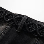 Raw-Edge Hem Heavily Embroidered Denim Skirt