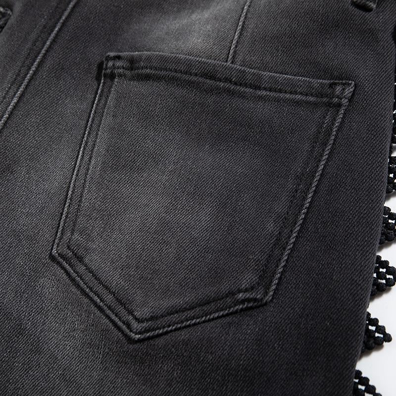 Risen Jeans Rhinestones & Pearls Embroidery Patchwork Ankle Jeans