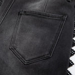 Risen Jeans Rhinestones & Pearls Embroidery Patchwork Ankle Jeans