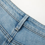 Risen Jeans Pearl-Beaded Frog Closure Jeans with Cut-Outs