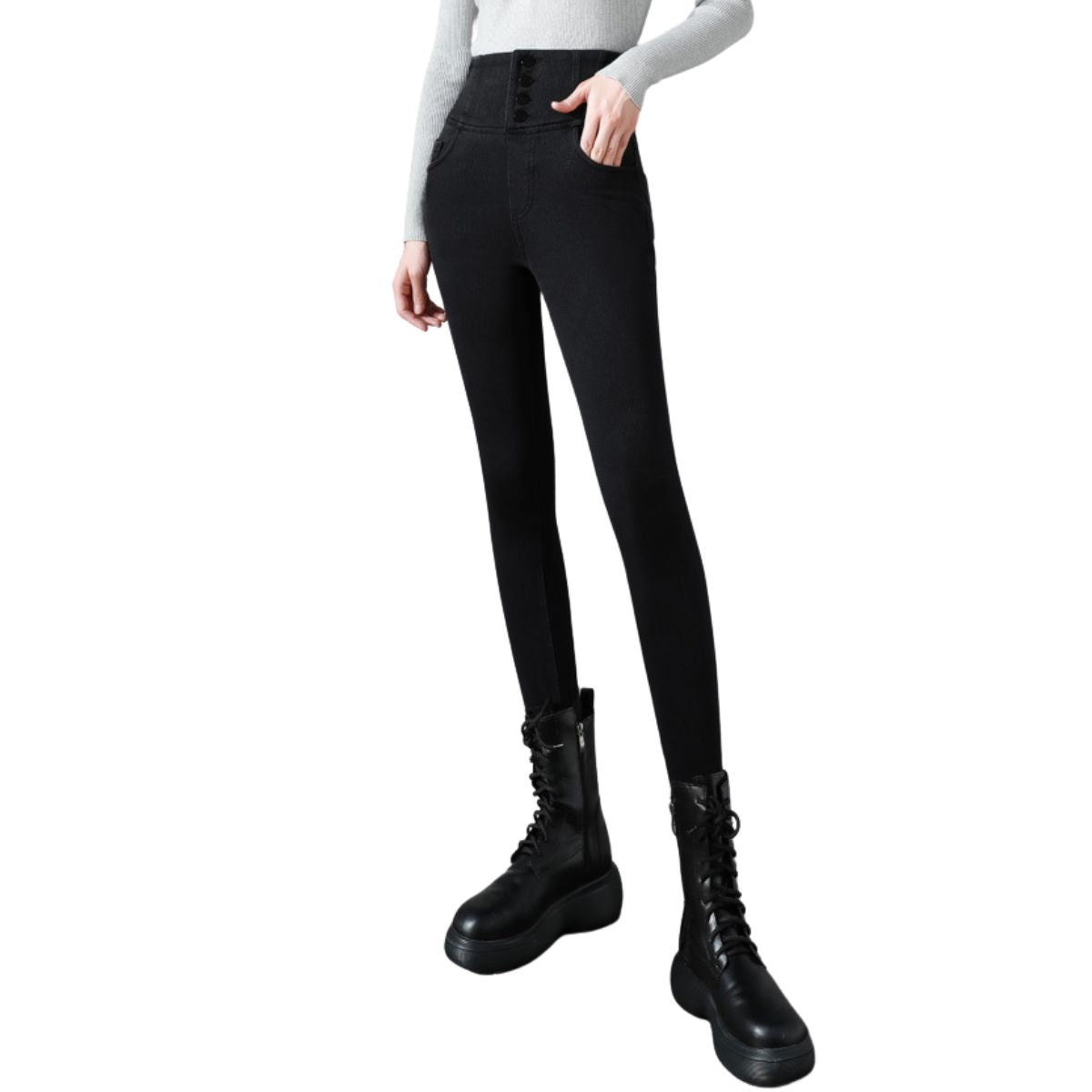 High-Waisted Button-Front Skinny Jeggings