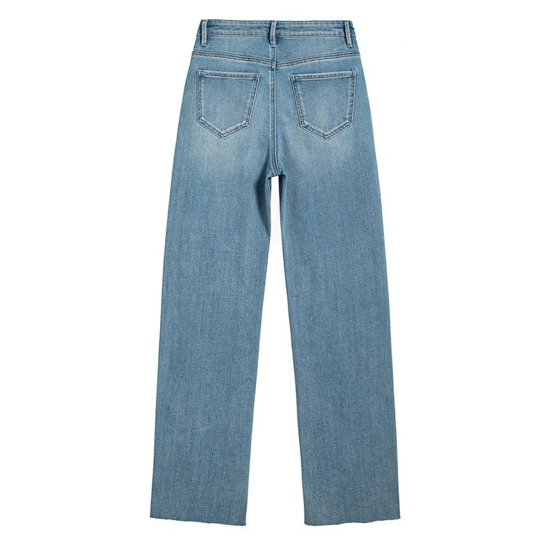 Risen Jeans Rose Embroidered Lace-Cut Jeans with Pearl Beading