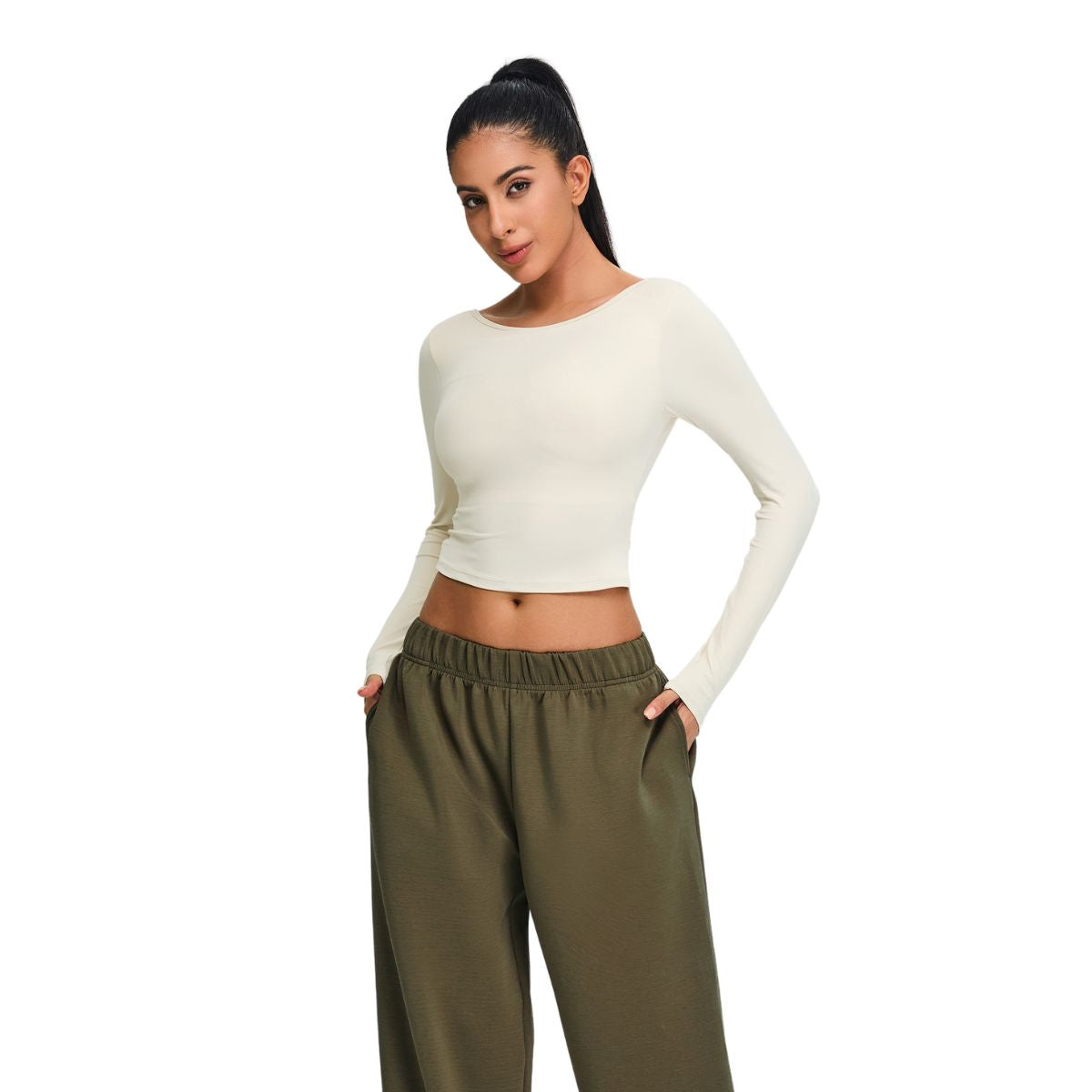 Low-Back Seamless Long-Sleeve Crop Tee