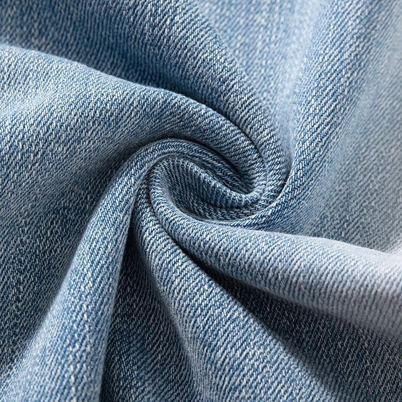 Raw-Edge Hem Heavily Embroidered Denim Skirt