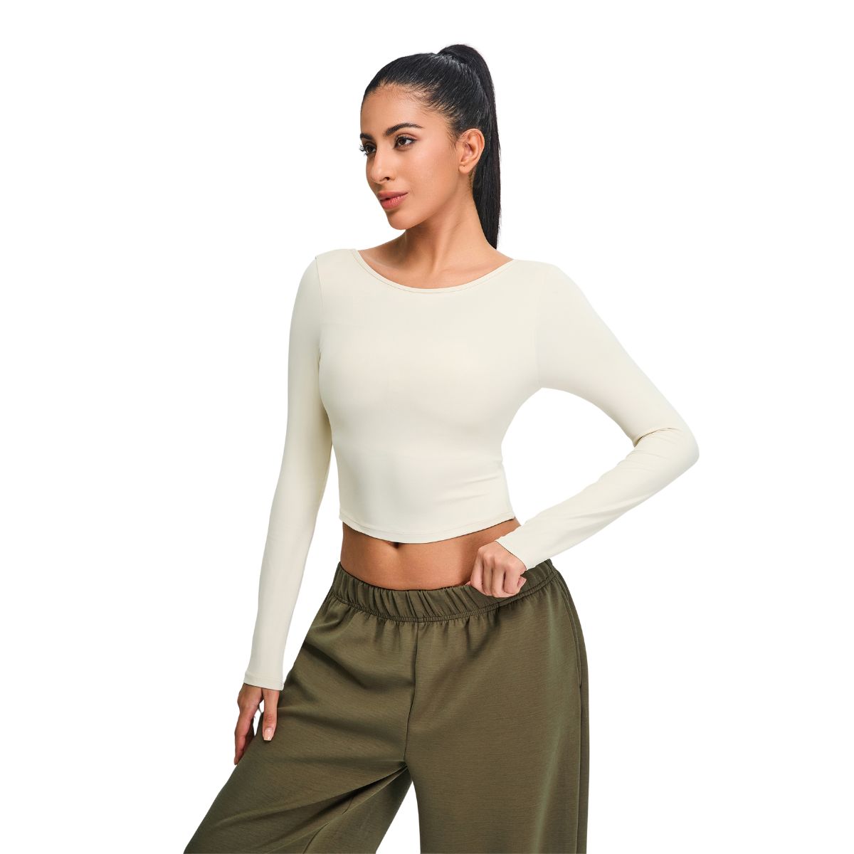Low-Back Seamless Long-Sleeve Crop Tee