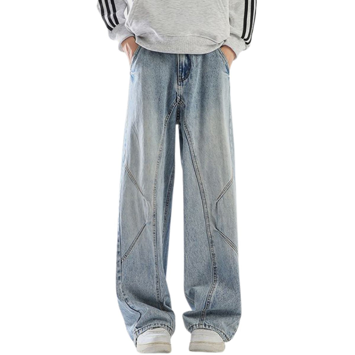 Relaxed Fit Patchwork Washed Denim Jeans