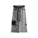 Vintage-Wash Pearl-Embroidered Denim Skirt