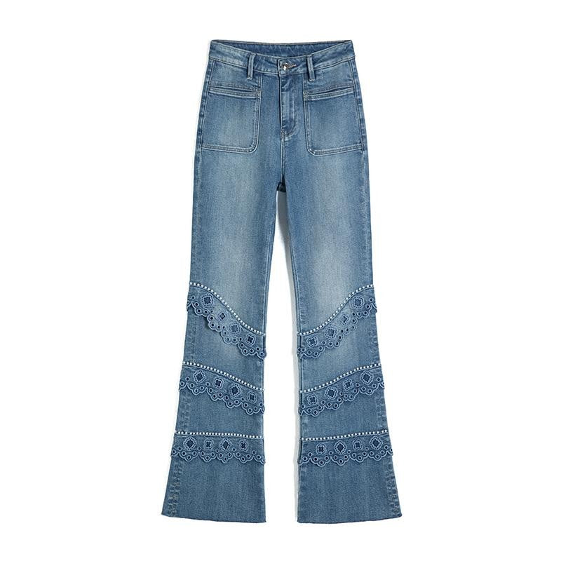 Risen Jeans Pearl-Embellished Embroidered Patchwork Cut-Out Jeans