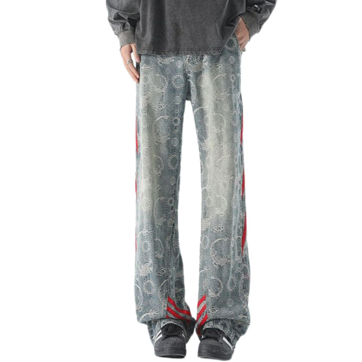 Side Stripe Jacquard-Print Wide-Leg Jeans