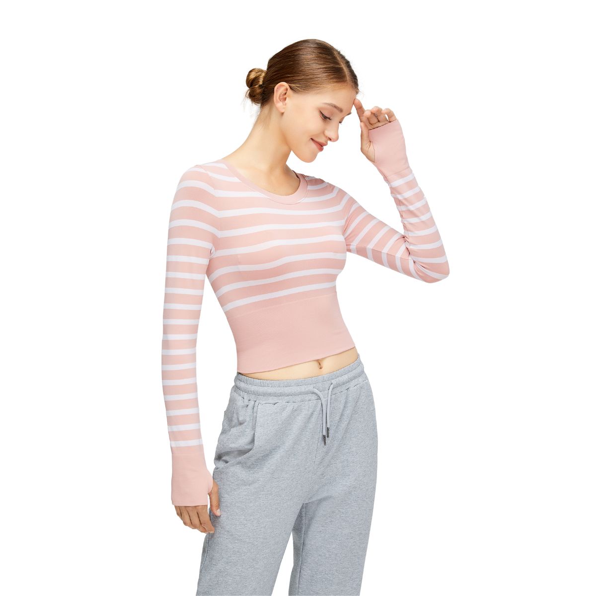 Top corto de rayas de manga larga