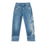Risen Jeans Phoenix-Embroidered Sequin Tapered Ankle Jeans